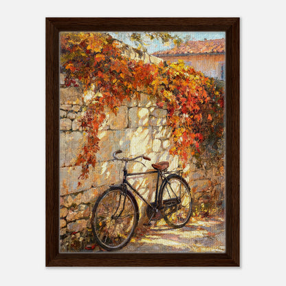 Autumn Vintage Bicycle Stone Wall Impressionist Art Print