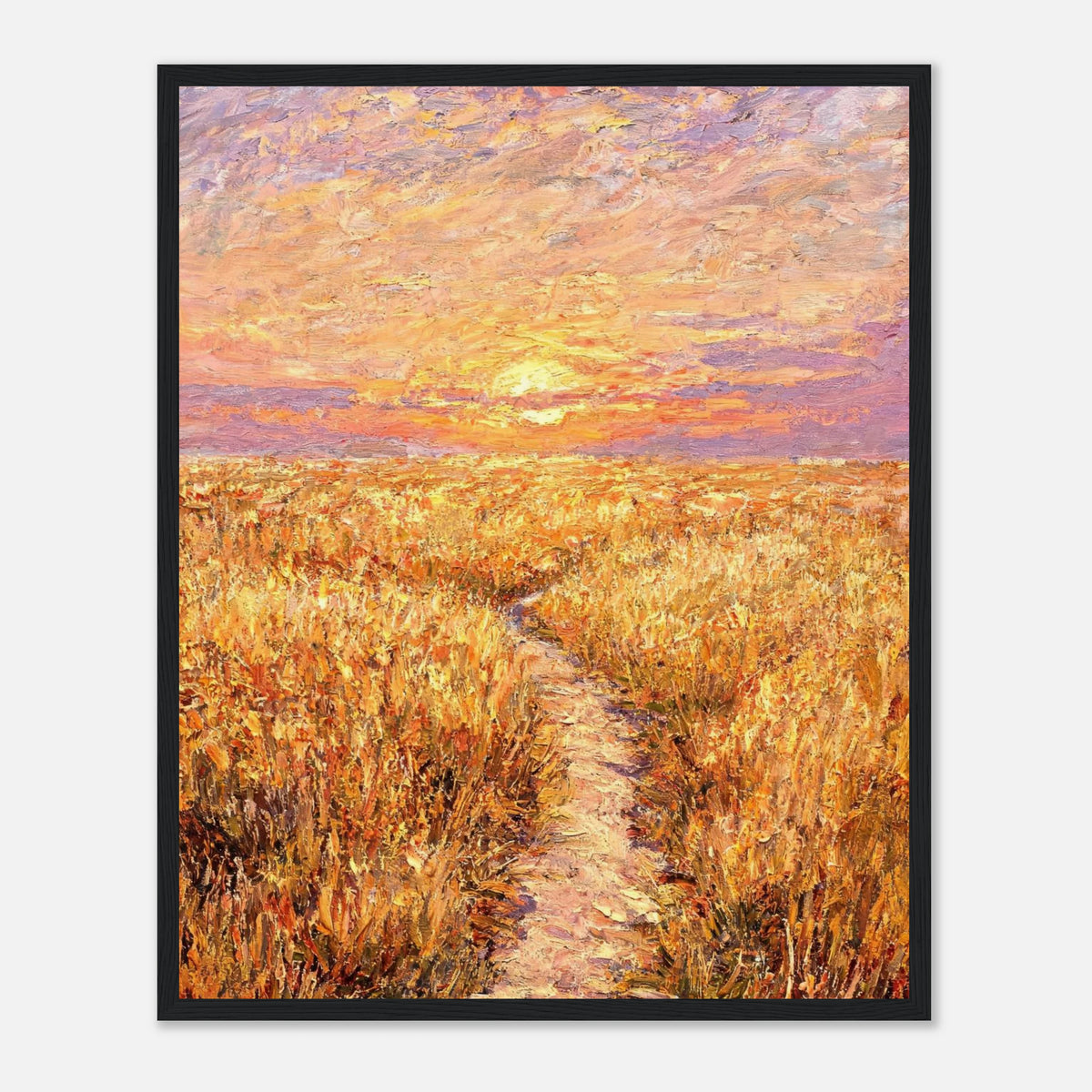 Golden Meadow at Sunset Impressionist Art Print