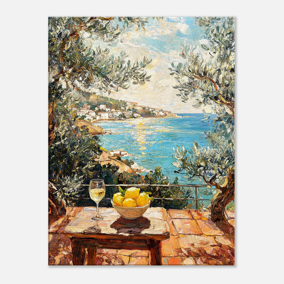 Mediterranean Terrace Lemons Sea View Impressionist Art Print