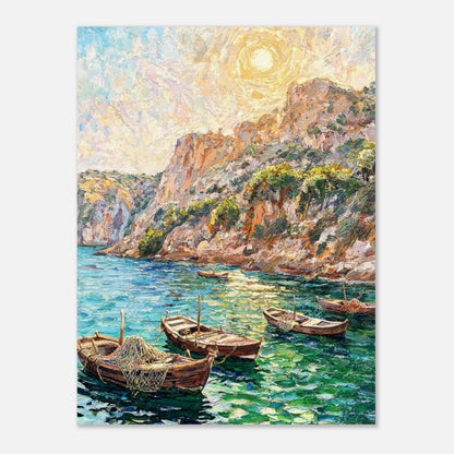 Mediterranean Coastal Cove Fishing Boats Impressionist Art Print