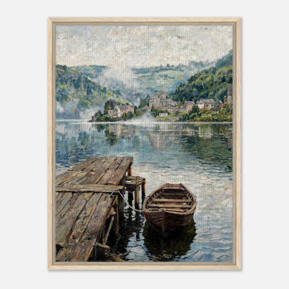 Misty Mountain Lake Wooden Boat Impressionist Art Print