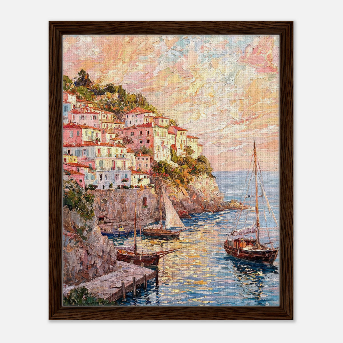 Amalfi Coast Sunset Village Impressionist Art Print