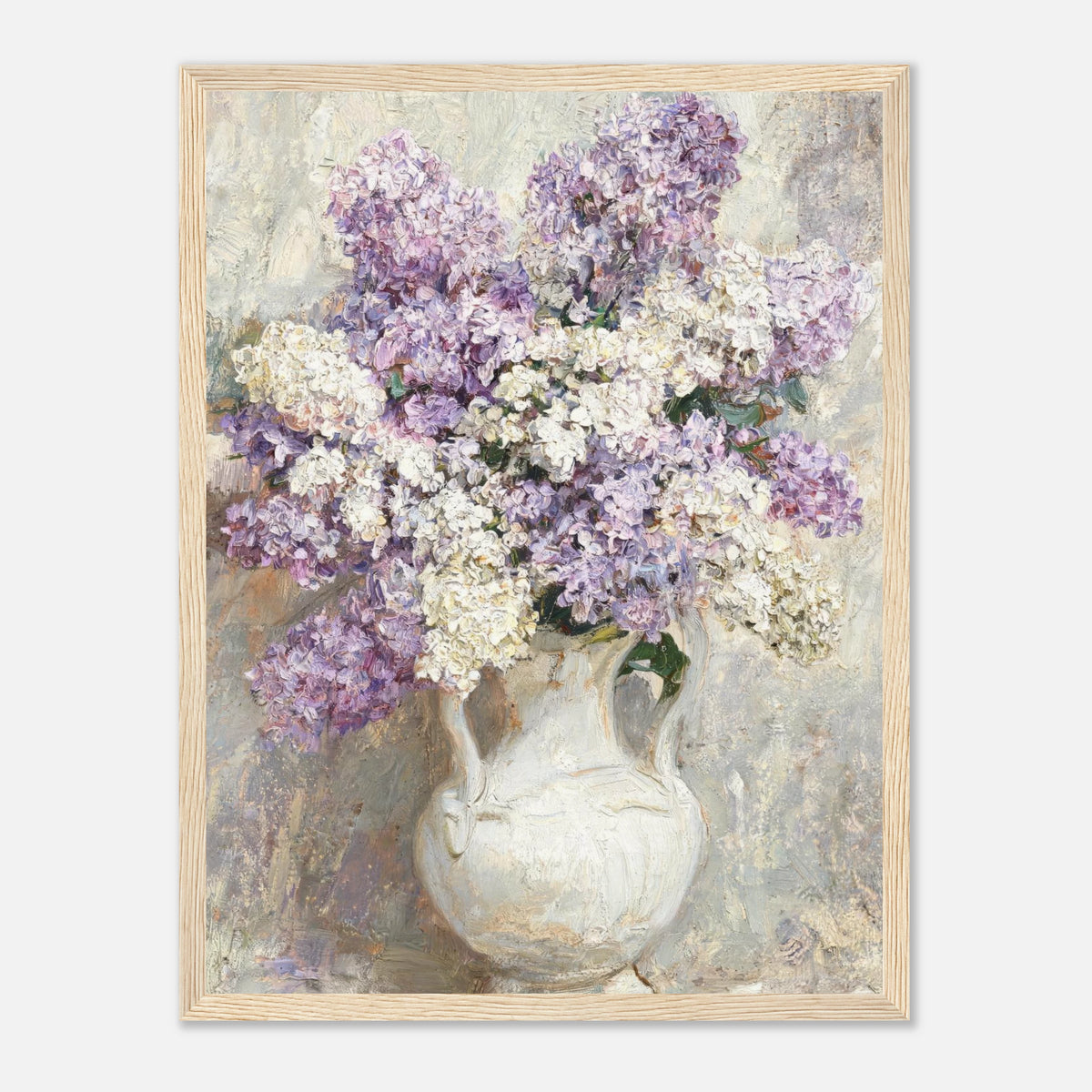Lilac Blossoms in White Ceramic Vase Impressionist Art Print