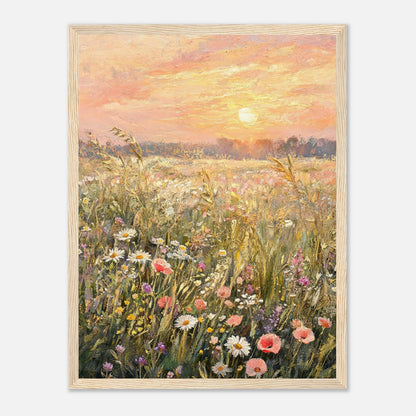 Golden Sunset Meadow & Wildflowers Impressionist Art Print
