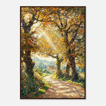 Sunlit Autumn Forest Path Impressionist Art Print