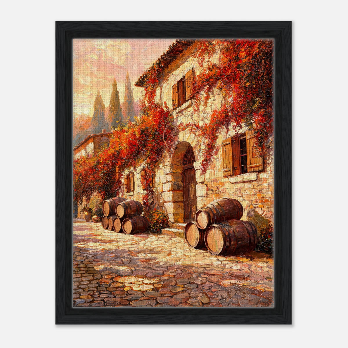 Autumn European Winery Wine Barrels Impressionist Art Print