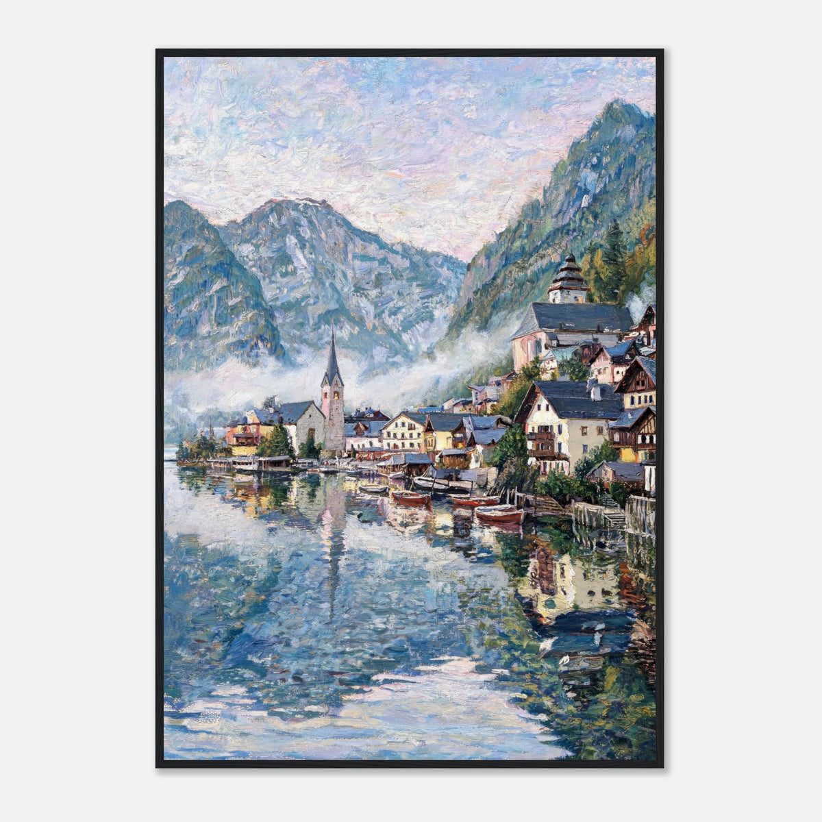 Alpine Lakeside Village Impressionist Art Print