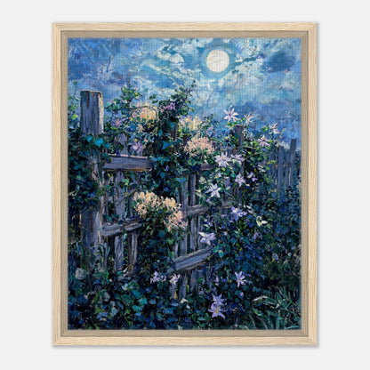 Moonlit Garden Fence Flowers Impressionist Art Print