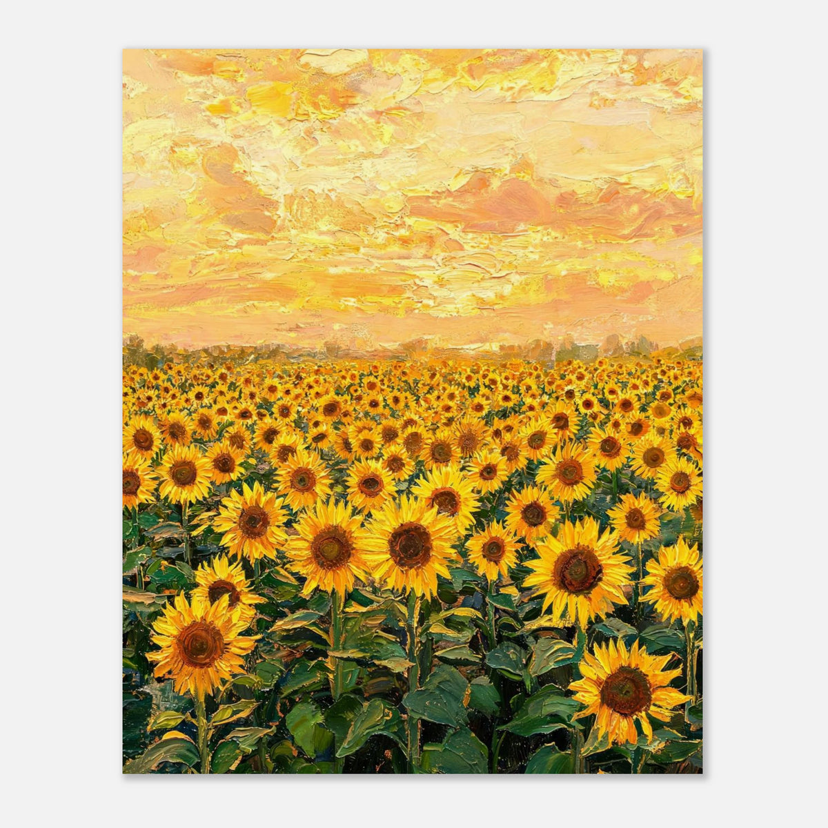 Golden Sunflower Field at Sunset Impressionist Art Print