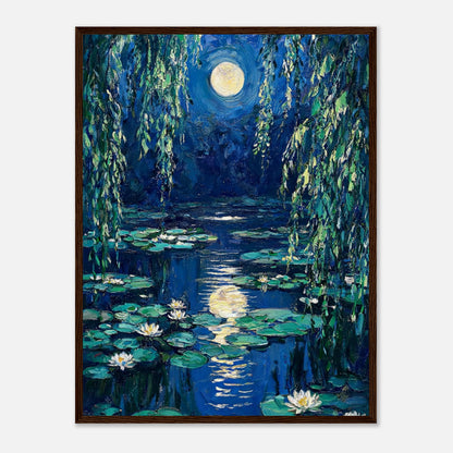 Moonlit Water Lilies Pond Impressionist Art Print