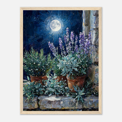 Moonlit Potted Lavender by Stone Window Impressionist Art Print