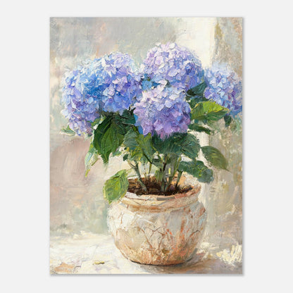 Blue Hydrangeas in Rustic Pot Impressionist Art Print