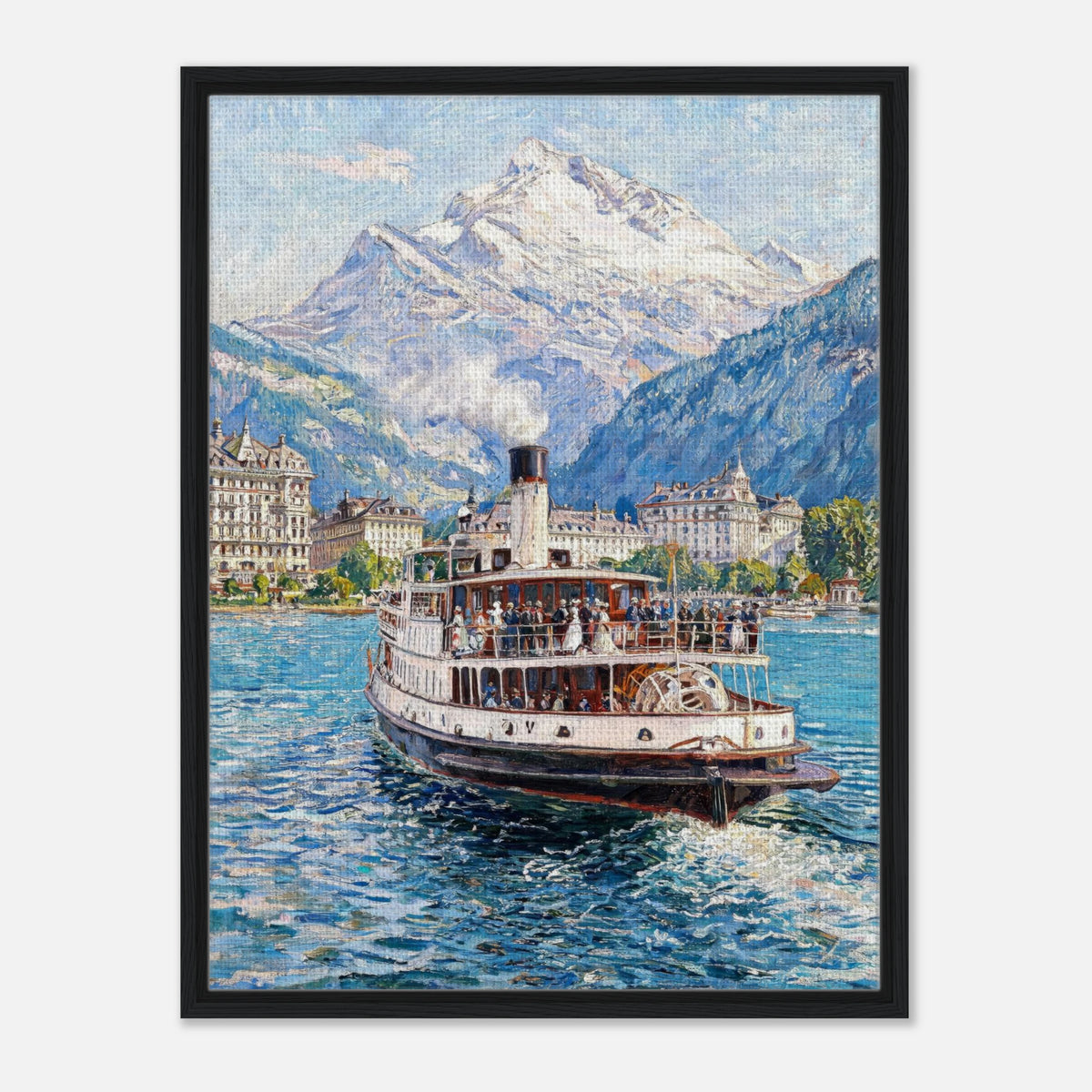 Vintage Steamboat on Alpine Lake Impressionist Art Print