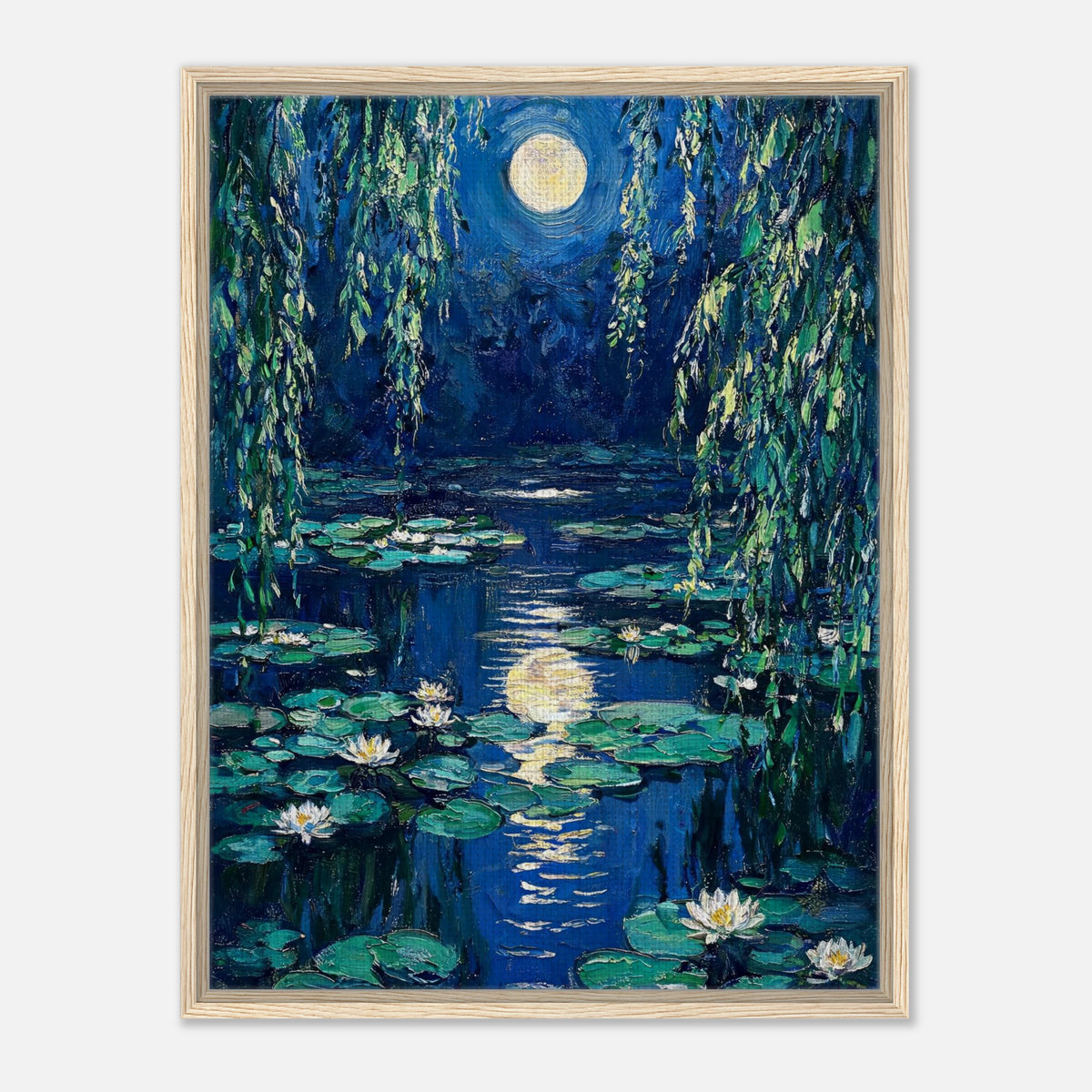 Moonlit Water Lilies Pond Impressionist Art Print
