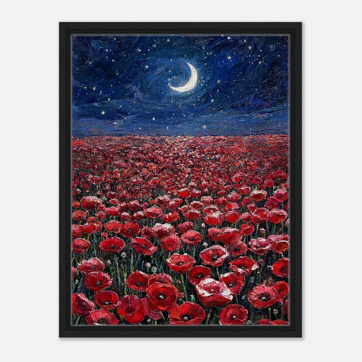 Moonlit Red Poppy Field Impressionist Art Print
