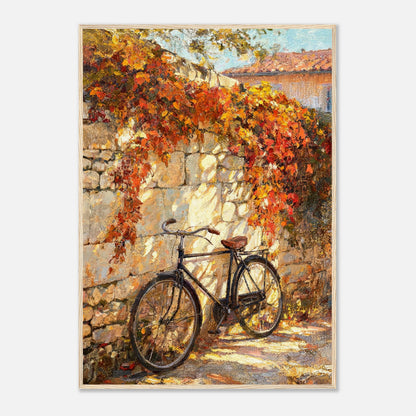 Autumn Vintage Bicycle Stone Wall Impressionist Art Print