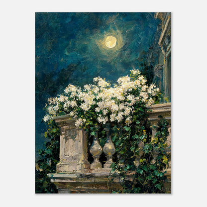 Moonlit White Blossoms Balcony Impressionist Art Print