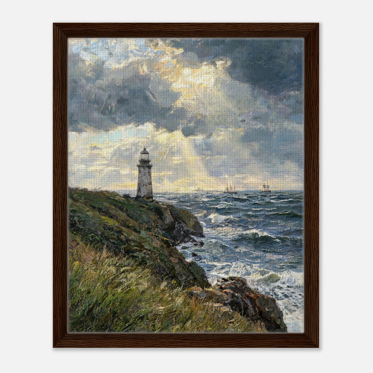 Coastal Lighthouse at Stormy Sunset Impressionist Art Print