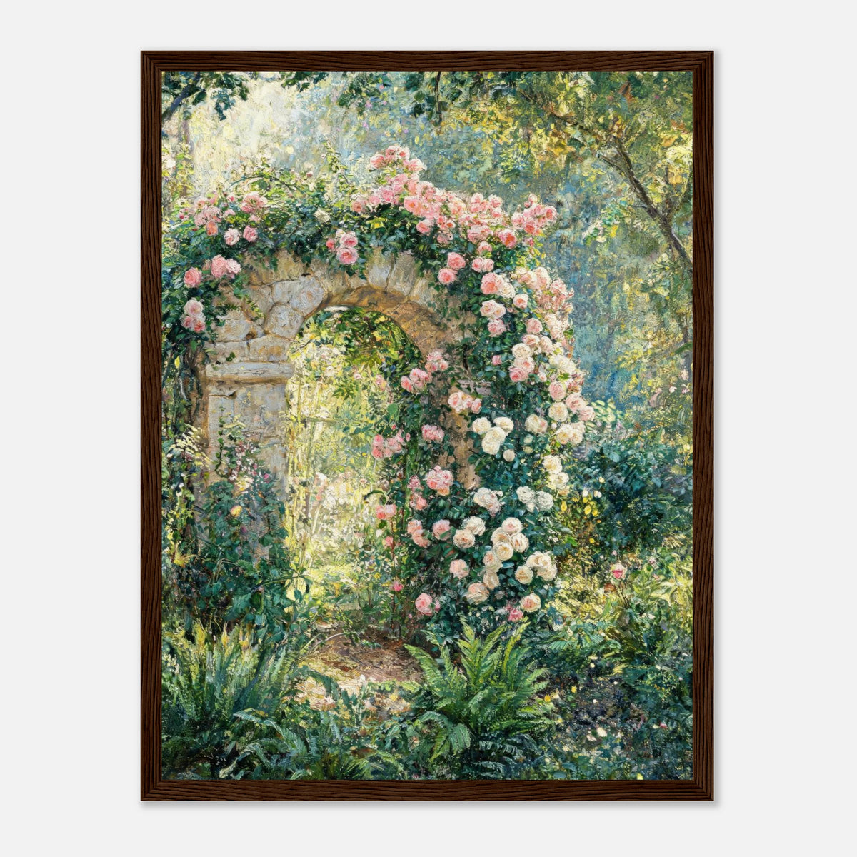 Rose-Covered Stone Arch & Sunlit Garden Impressionist Art Print