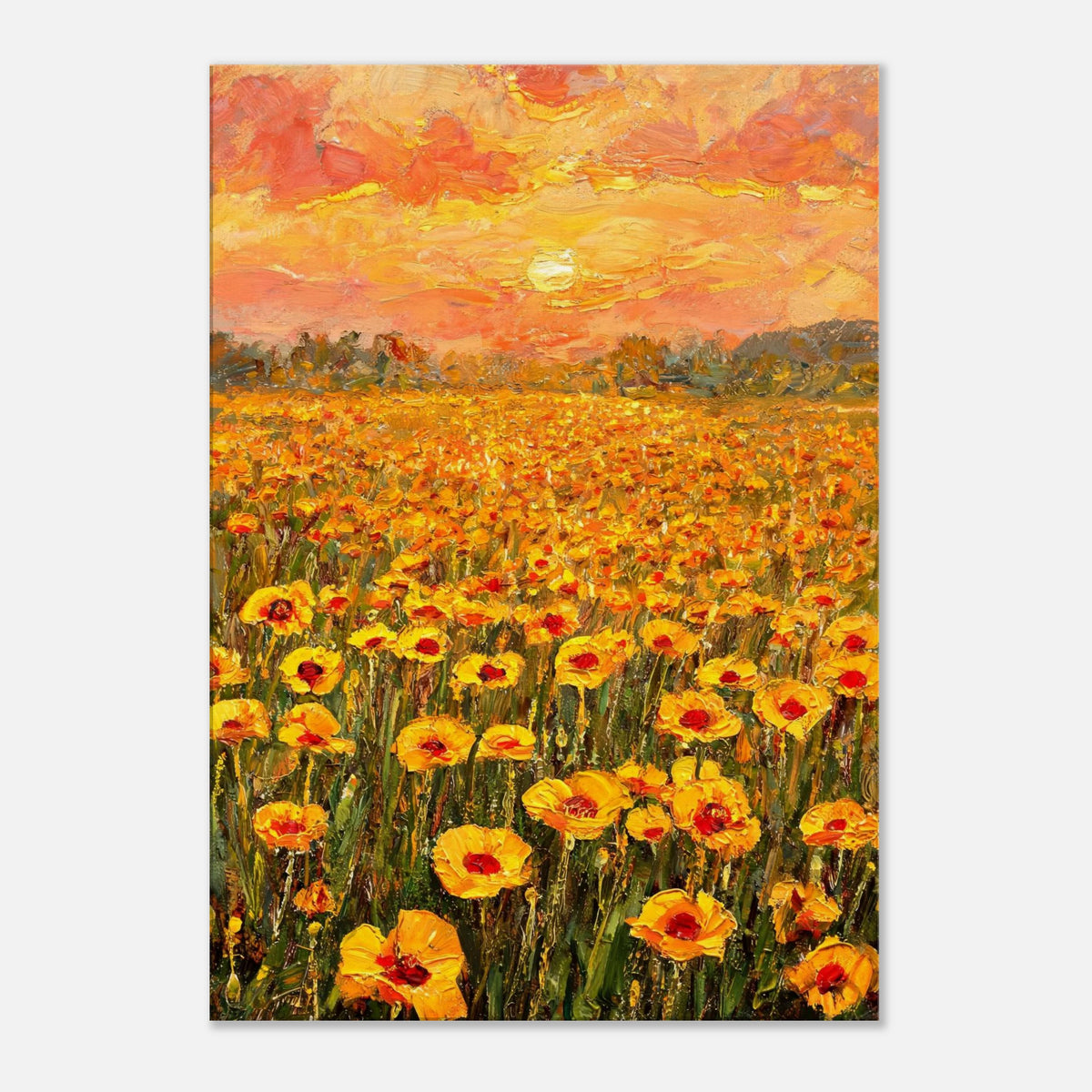 Golden Poppy Field at Sunset Impressionist Art Print