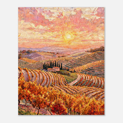 Tuscan Hills Autumn Sunset Vineyard Impressionist Art Print