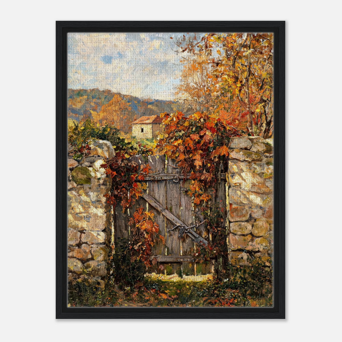 Autumn Garden Gate Cottage Impressionist Art Print