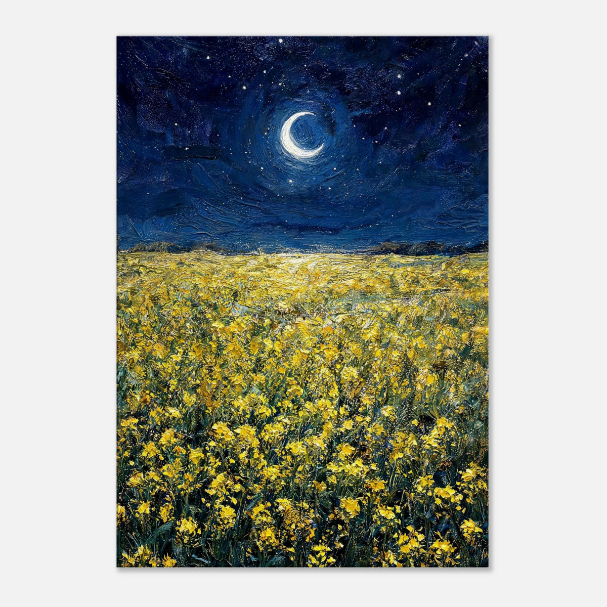 Moonlit Golden Wildflower Field Impressionist Art Print