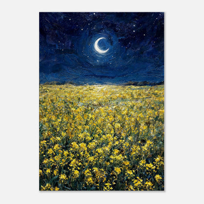 Moonlit Golden Wildflower Field Impressionist Art Print
