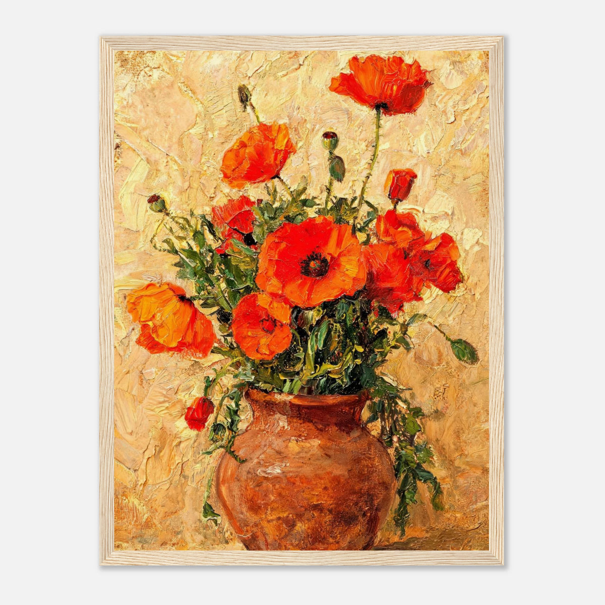 Vibrant Red Poppies in Terracotta Vase Impressionist Art Print