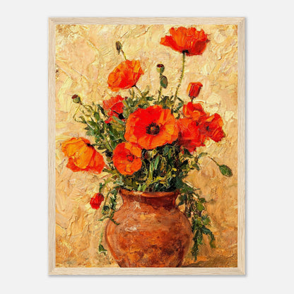 Vibrant Red Poppies in Terracotta Vase Impressionist Art Print
