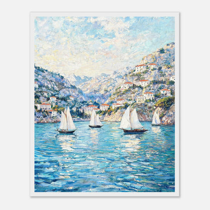 Framed Mediterranean Sailboats in Coastal Bay Art Print