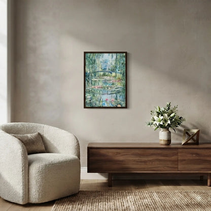 Weeping Willow & Japanese Bridge Water Lilies Impressionist Art Print
