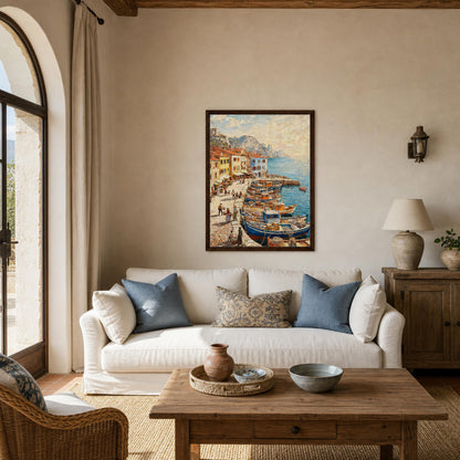 Mediterranean Fishing Harbor Impressionist Art Print