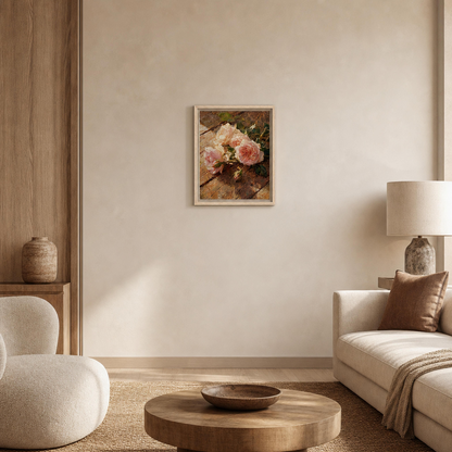 Impressionist Peach Rose Framed Canvas Wall Art