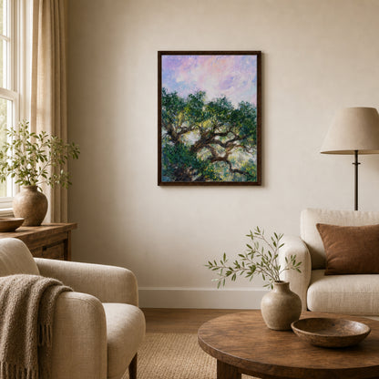 Impressionist Sunlit Tree Framed Canvas Wall Art