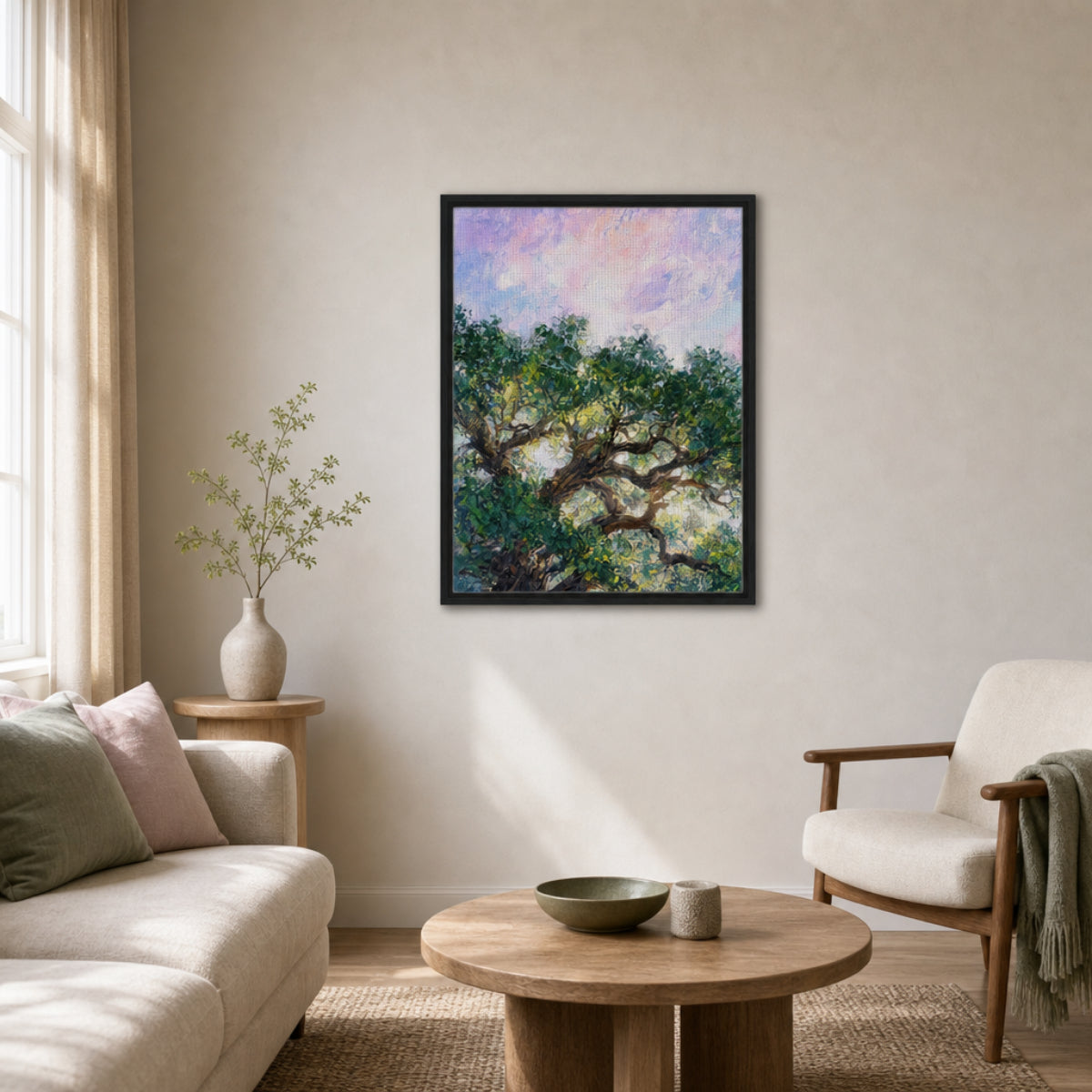 Impressionist Sunlit Tree Framed Canvas Wall Art