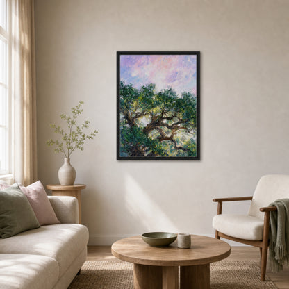 Impressionist Sunlit Tree Framed Canvas Wall Art