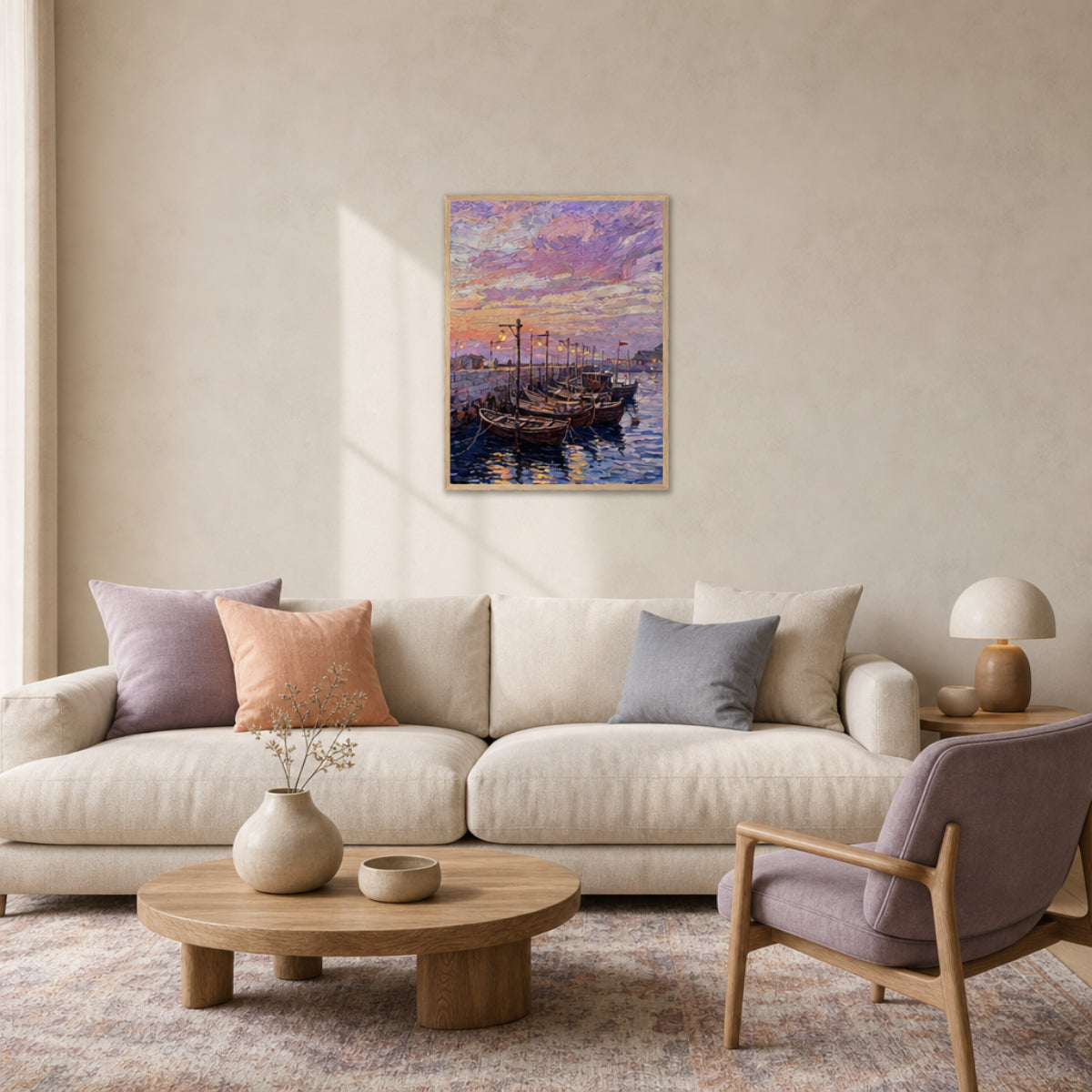 Framed Mediterranean Harbor at Twilight Art Print