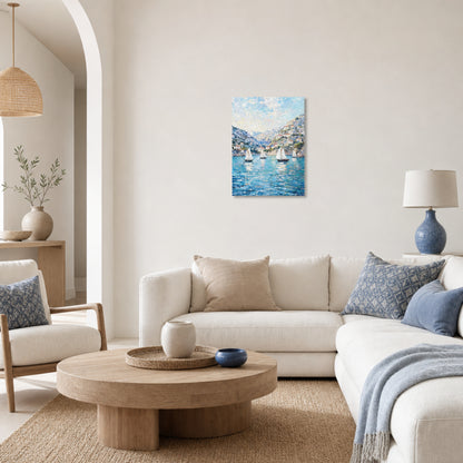 Mediterranean Sailboats in Coastal Bay Canvas Print