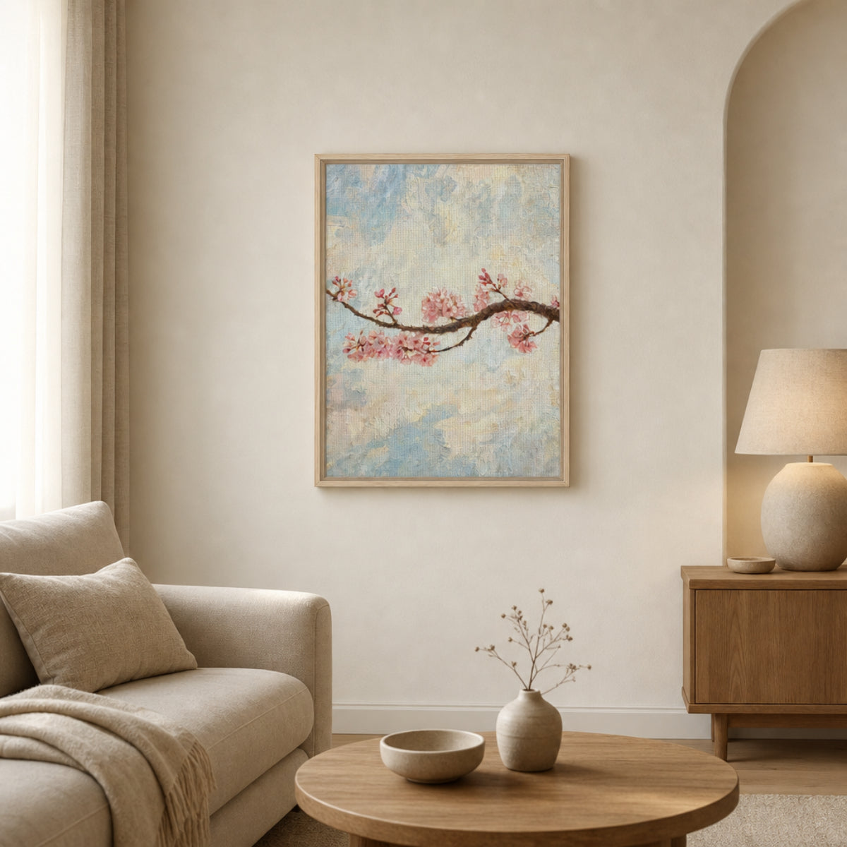 Blossoming Cherry Branch & Pastel Sky Impressionist Art Print