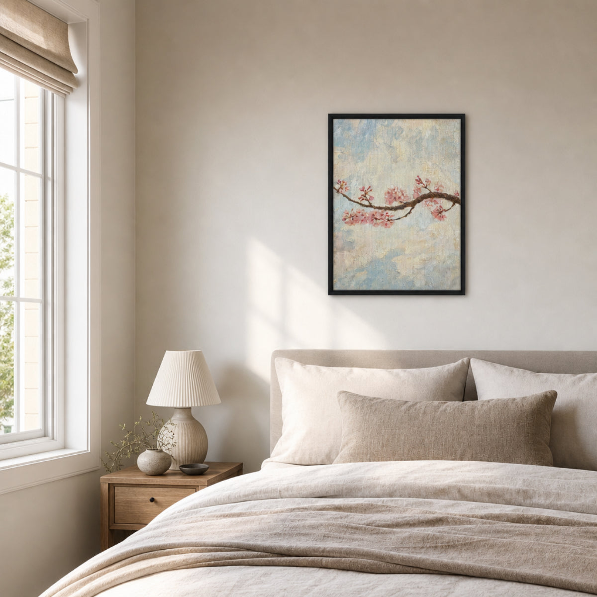 Blossoming Cherry Branch & Pastel Sky Impressionist Art Print