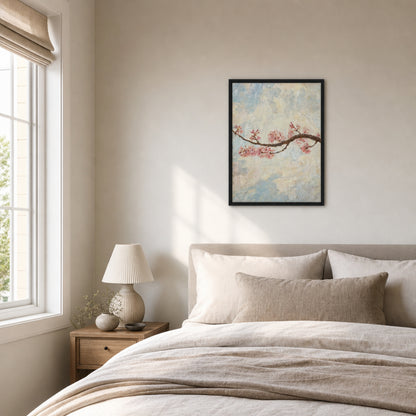 Blossoming Cherry Branch & Pastel Sky Impressionist Art Print