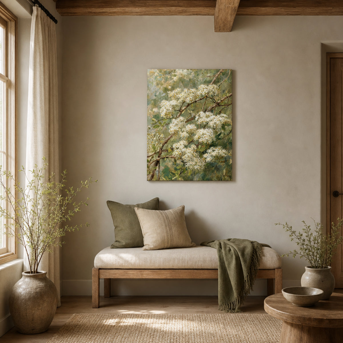 Impressionist White Blossom Branch Canvas Wall Art