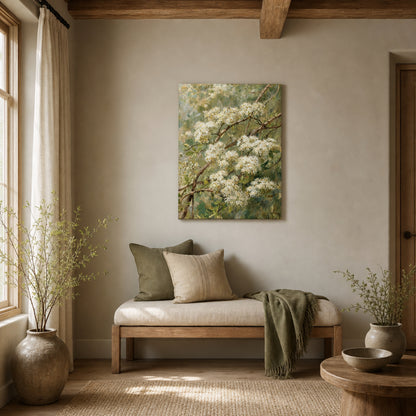 Impressionist White Blossom Branch Canvas Wall Art