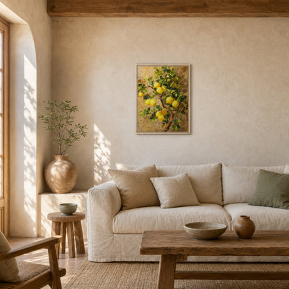Impressionist Lemon Tree Branch Framed Canvas Wall Art