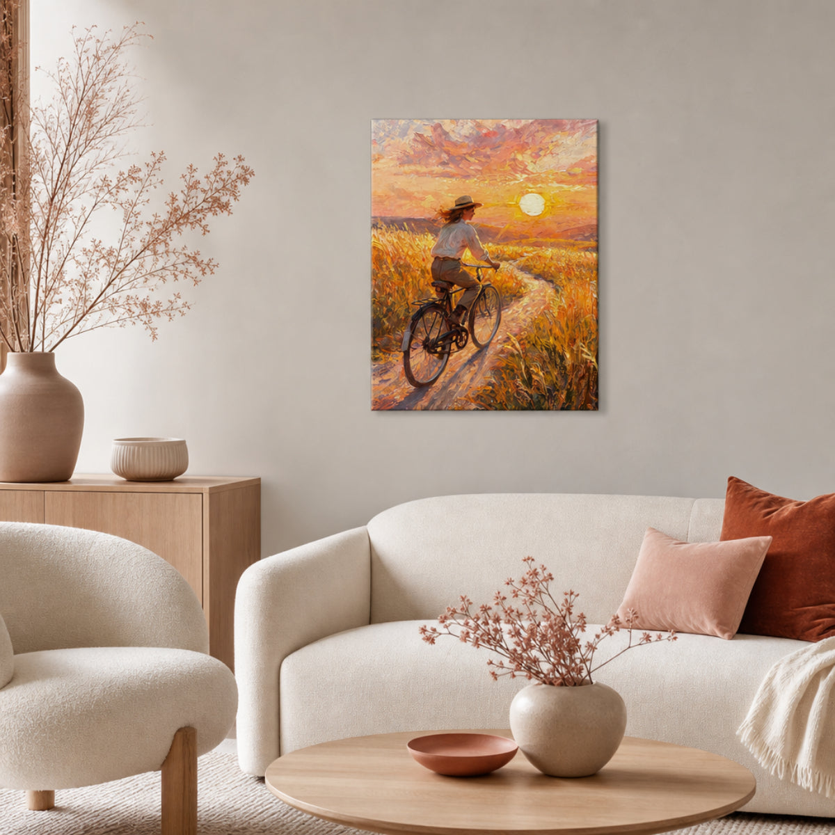 Golden Hour Bicycle Journey Canvas Wall Art