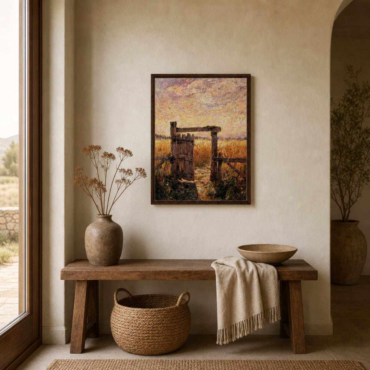 Countryside Wooden Gate Framed Canvas Art