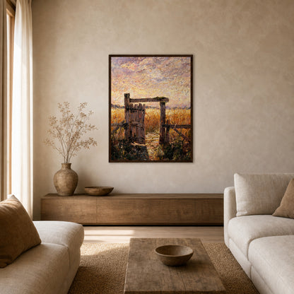 Rustic Wooden Gate Sunset Framed Fine Art Print