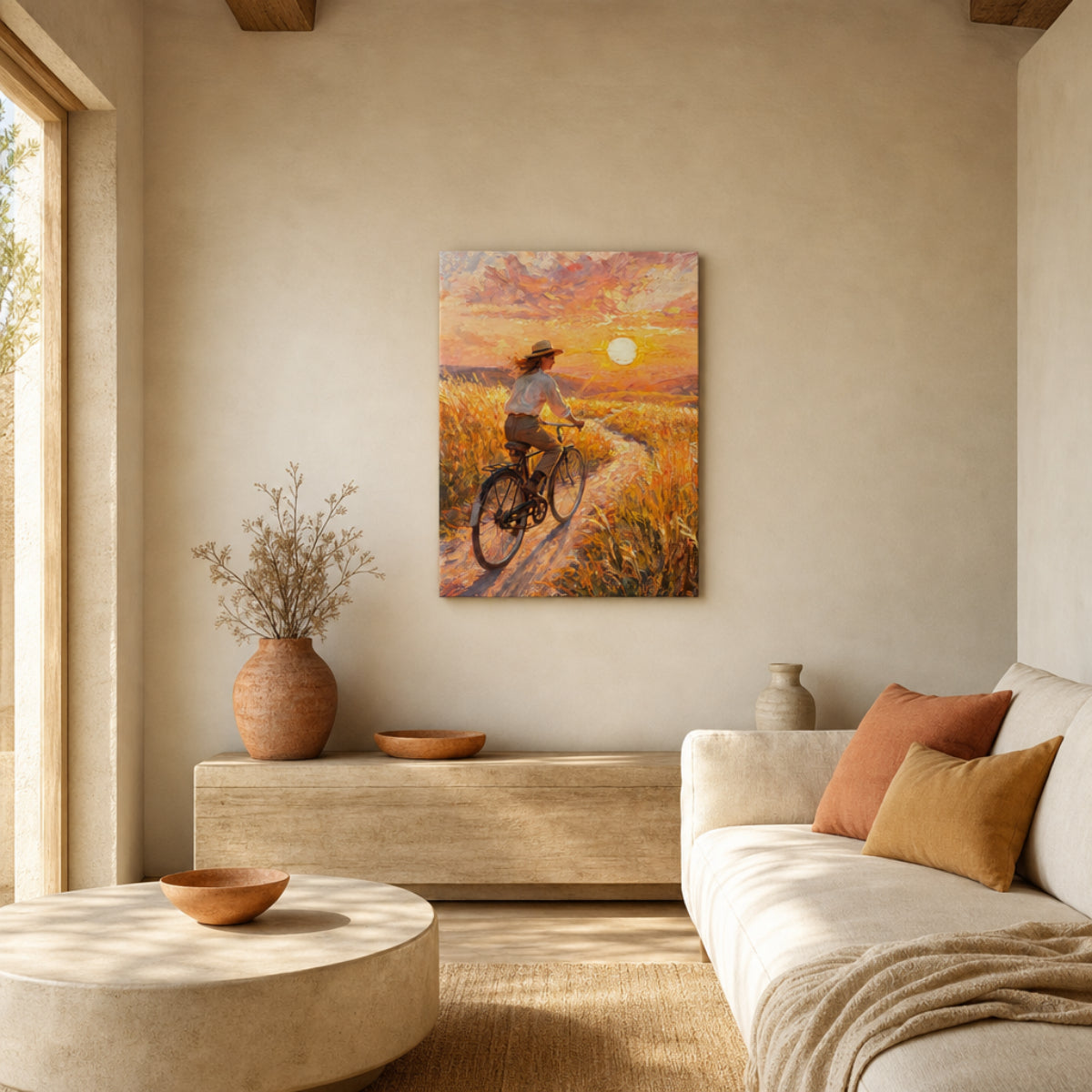Golden Hour Bicycle Journey Canvas Wall Art