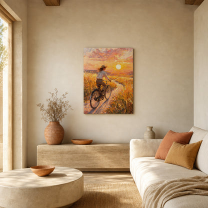 Golden Hour Bicycle Journey Canvas Wall Art